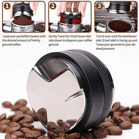 51/53/58Mm Coffee Distributor & Tamper, Dual Head Coffee Leveler Fits, Adjustable Depth-Espresso 3Angled and Flat Tampers