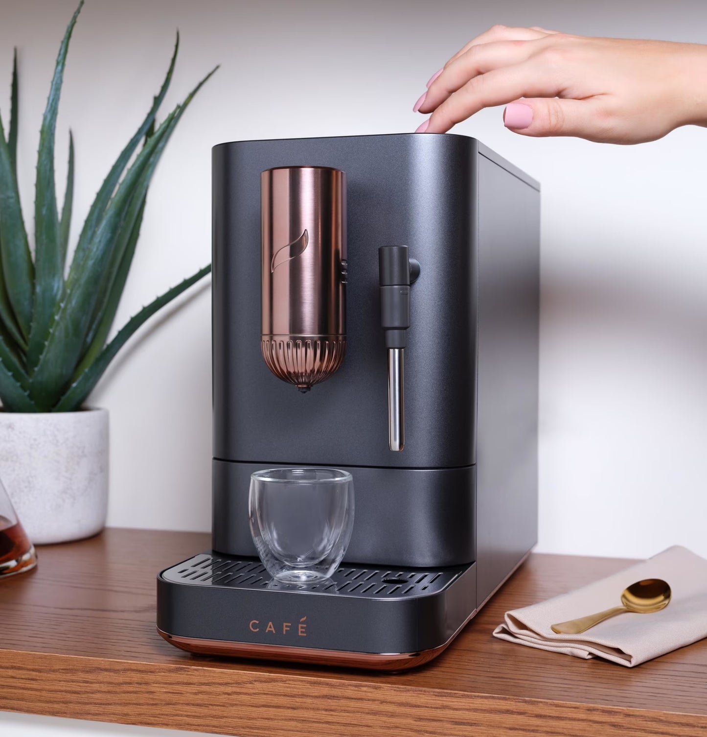 Café Affetto Automatic Espresso Machine + Milk Frother | Built-In & Adjustable Espresso Bean Grinder | One-Touch Brew in 90 Seconds | Matte White, 1.2 Liter