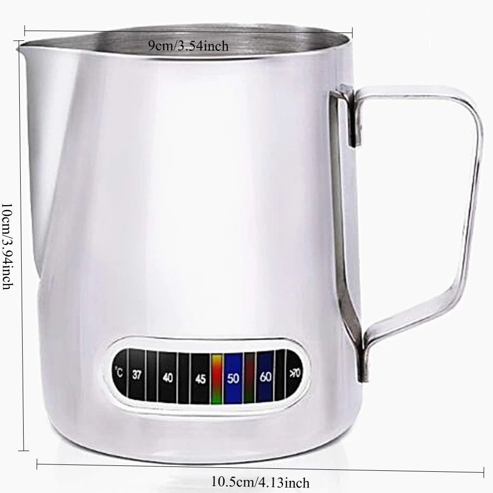 Milk Frothing Pitchers with Integrated Thermometer Latte Art Jug Stainless Steel Creamer Temperature Espresso Steaming Pitchers
