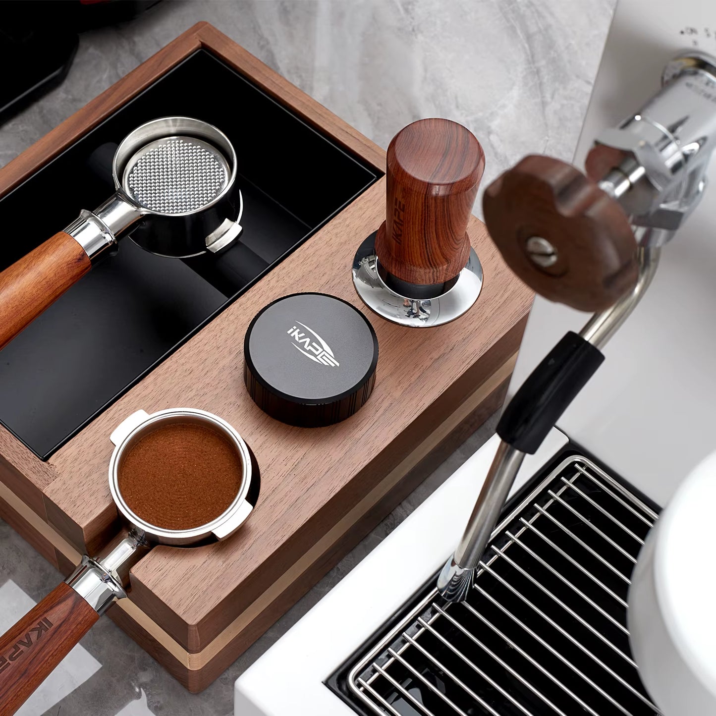 Espresso Wood Tamper V3, Spring-Loaded Calibrated Coffee Tamper with Premium Stainless Steel, Walnut Wooden-Handle Tamper