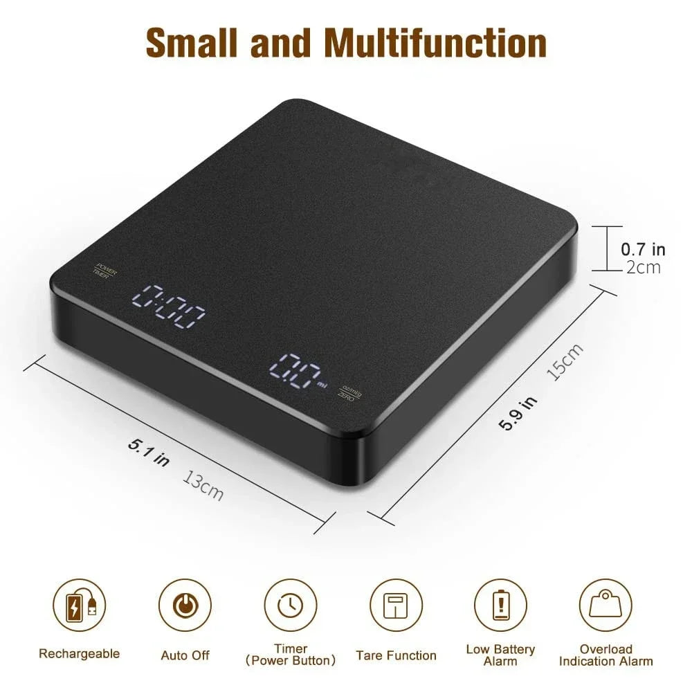 Built-In Battery Charging Electronic Scale Built-In Auto Timer Pour over Espresso Smart Coffee Scale Kitchen Scales 3Kg 0.1G