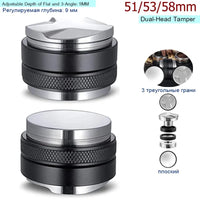 51/53/58Mm Coffee Distributor & Tamper, Dual Head Coffee Leveler Fits, Adjustable Depth-Espresso 3Angled and Flat Tampers