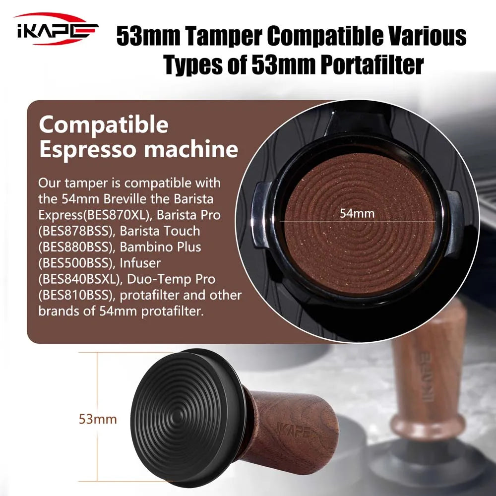 Coffee Wooden Tamper V3, Espresso Walnut Tamper with Calibrated Spring Loaded and Titanium PVD Coating Base Fit 51/54/58Mm