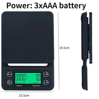 Built-In Battery Charging Electronic Scale Built-In Auto Timer Pour over Espresso Smart Coffee Scale Kitchen Scales 3Kg 0.1G