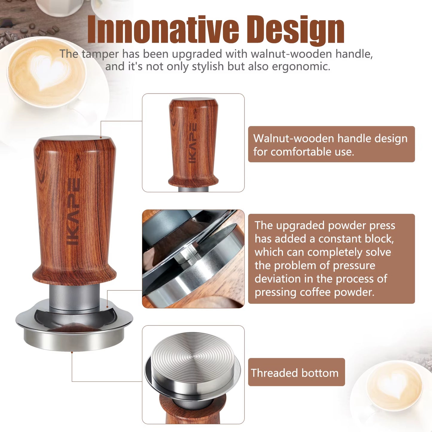 Espresso Wood Tamper V3, Spring-Loaded Calibrated Coffee Tamper with Premium Stainless Steel, Walnut Wooden-Handle Tamper