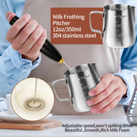 Electric Milk/Coffee Frother, Milk Frother Cup 350Ml with Latte Art Pen,  3 Speed Rechargeable Handheld Foam Maker/Mixer for Latte, Cappuccino, Frappe Drink, Hot Chocolate