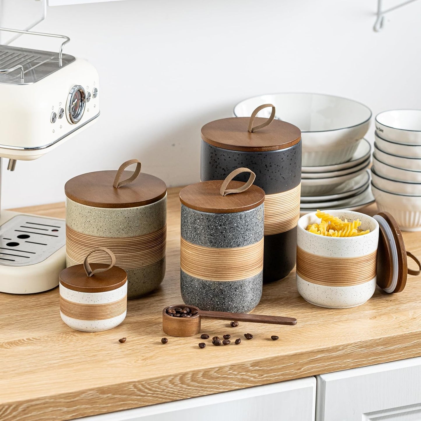 Ceramic Jar with Lid Kitchen Food Storage Stackable Countertop Jar