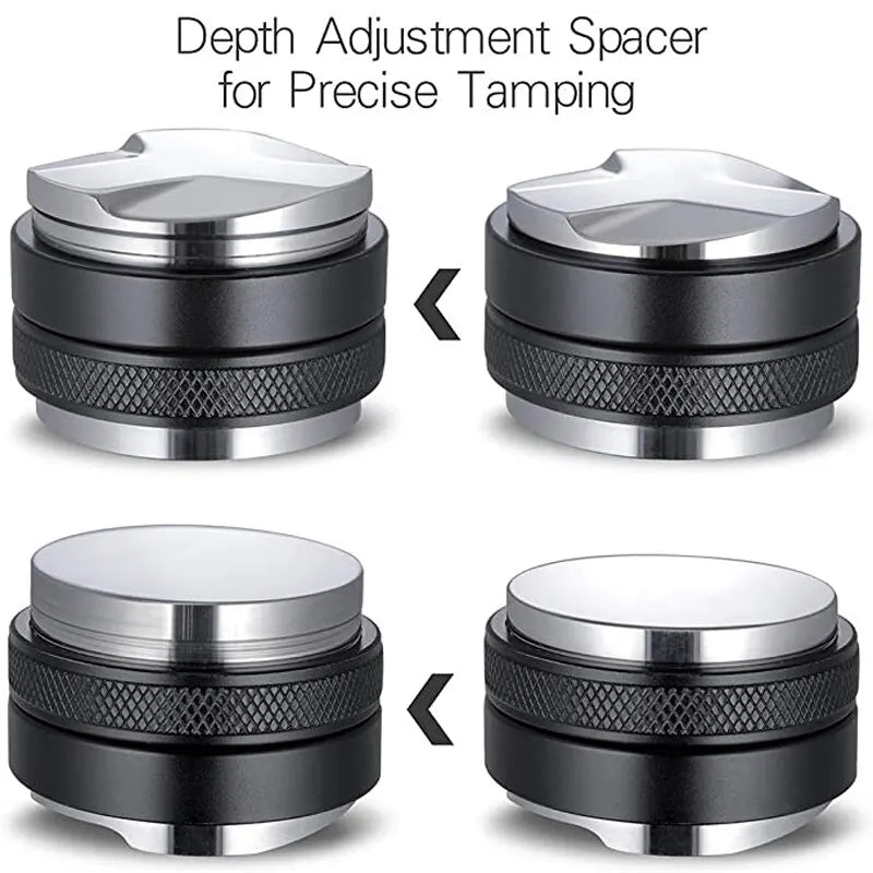 51/53/58Mm Coffee Distributor & Tamper, Dual Head Coffee Leveler Fits, Adjustable Depth-Espresso 3Angled and Flat Tampers