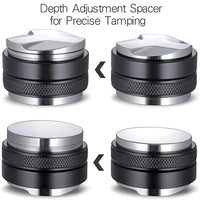 51/53/58Mm Coffee Distributor & Tamper, Dual Head Coffee Leveler Fits, Adjustable Depth-Espresso 3Angled and Flat Tampers