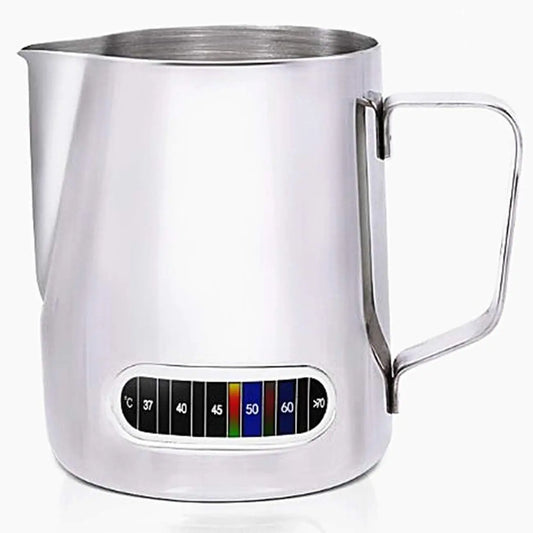 Milk Frothing Pitchers with Integrated Thermometer Latte Art Jug Stainless Steel Creamer Temperature Espresso Steaming Pitchers