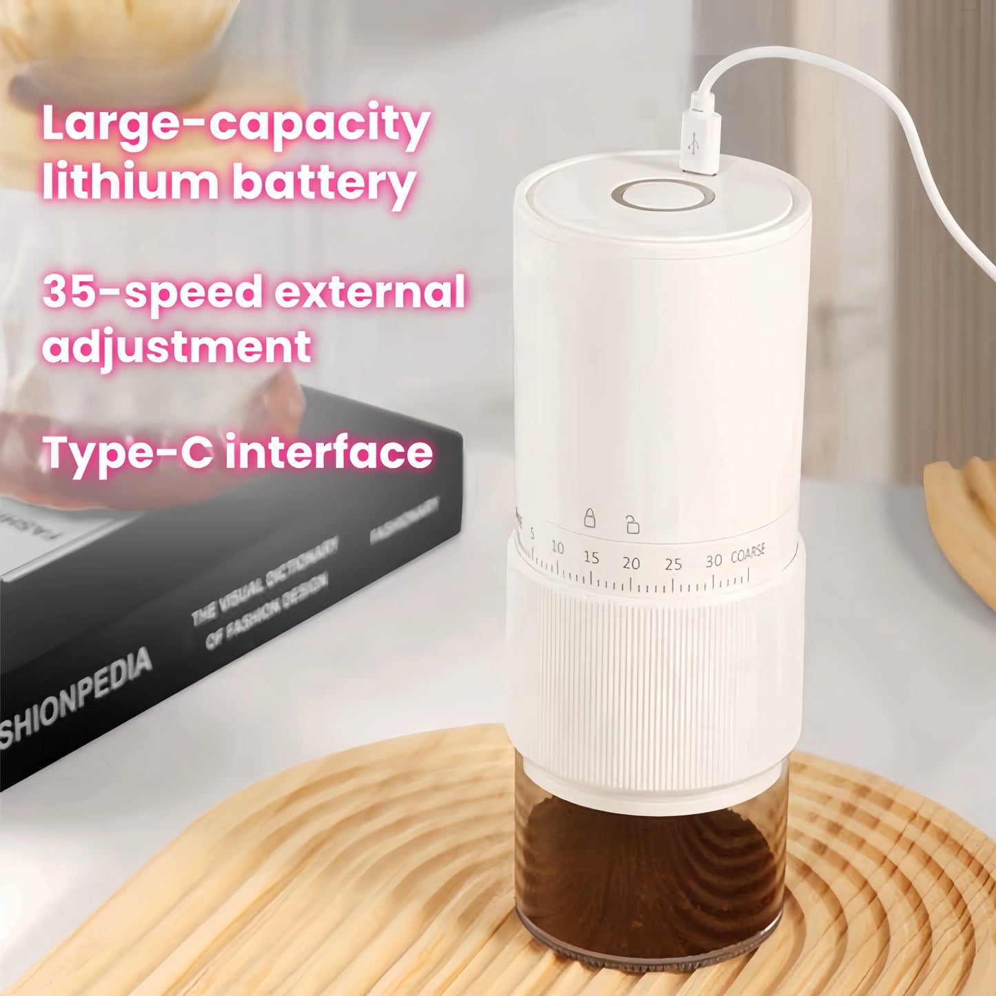 New Portable Electric Coffee Bean Grinder Household 1000Mah 35 Gears Externally Adjustable Coffee Machine Rechargeable Grinders