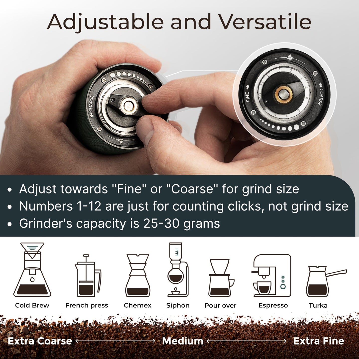 Manual Coffee Grinder Stainless Steel Conical Burr Coffee Grinder Manual with Adjustable Setting Double Bearing Hand Espresso Grinder Perfect for Home Office and Camping