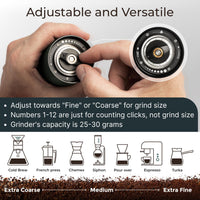 Manual Coffee Grinder Stainless Steel Conical Burr Coffee Grinder Manual with Adjustable Setting Double Bearing Hand Espresso Grinder Perfect for Home Office and Camping