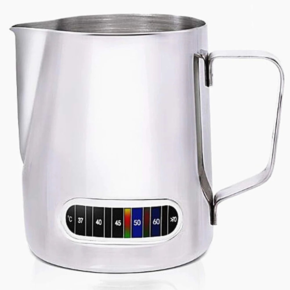 Milk Frothing Pitchers with Integrated Thermometer Latte Art Jug Stainless Steel Creamer Temperature Espresso Steaming Pitchers