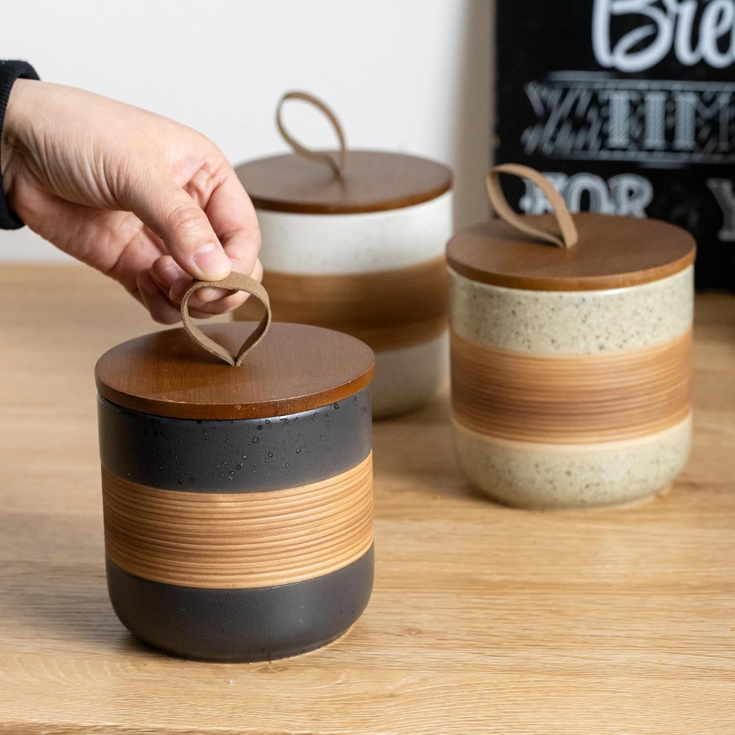 Ceramic Jar with Lid Kitchen Food Storage Stackable Countertop Jar