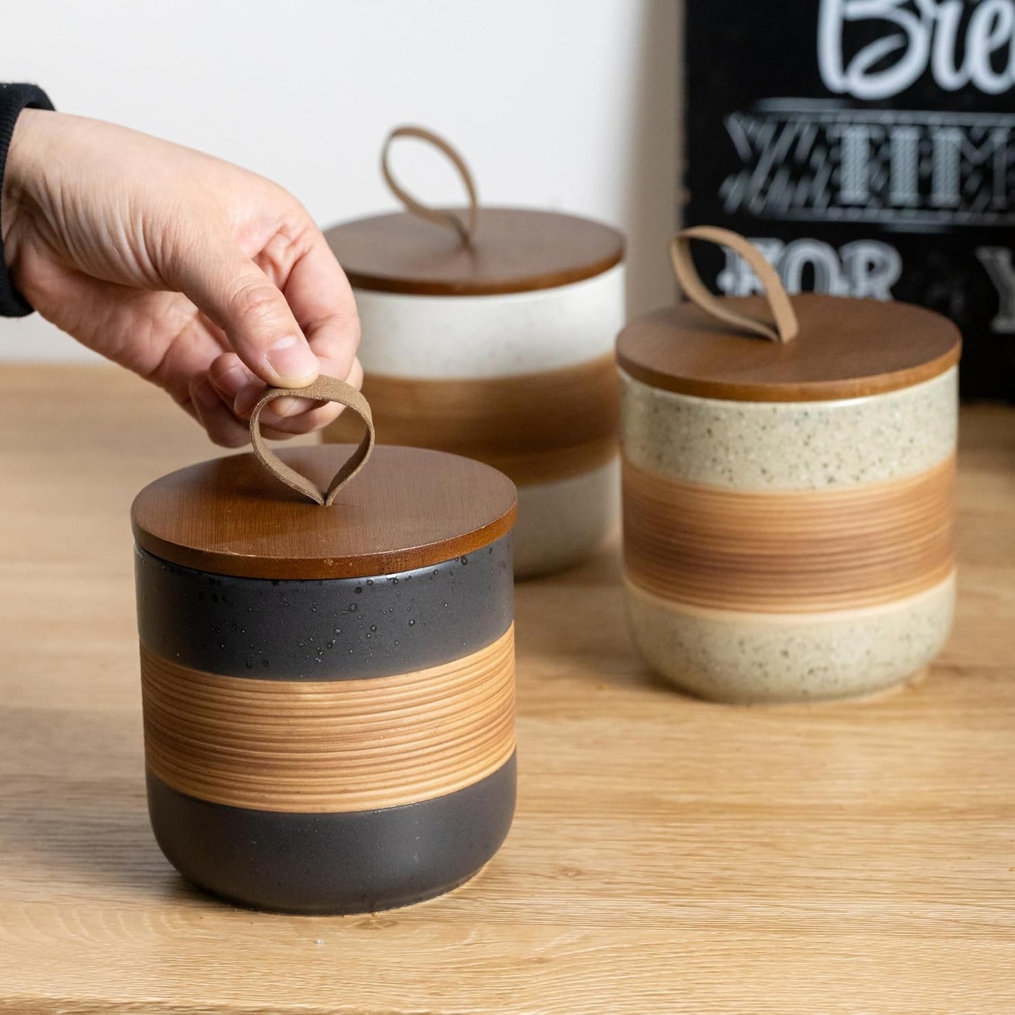 Ceramic Jar with Lid Kitchen Food Storage Stackable Countertop Jar