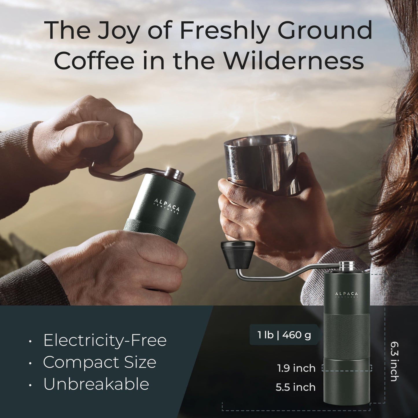 Manual Coffee Grinder Stainless Steel Conical Burr Coffee Grinder Manual with Adjustable Setting Double Bearing Hand Espresso Grinder Perfect for Home Office and Camping