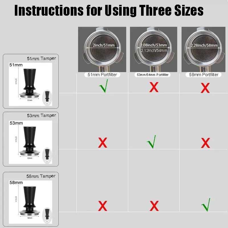 51Mm 53Mm 58Mm Espresso Tamper Barista Coffee Tamper with Calibrated Spring Loaded Stainless Steel Tampers
