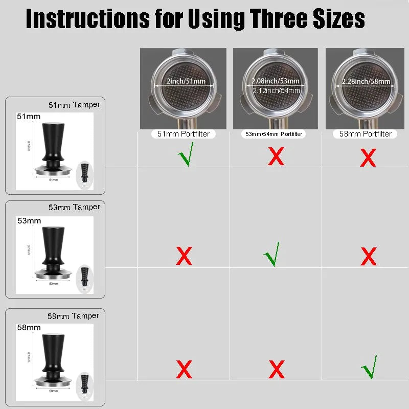 51Mm 53Mm 58Mm Espresso Tamper Barista Coffee Tamper with Calibrated Spring Loaded Stainless Steel Tampers