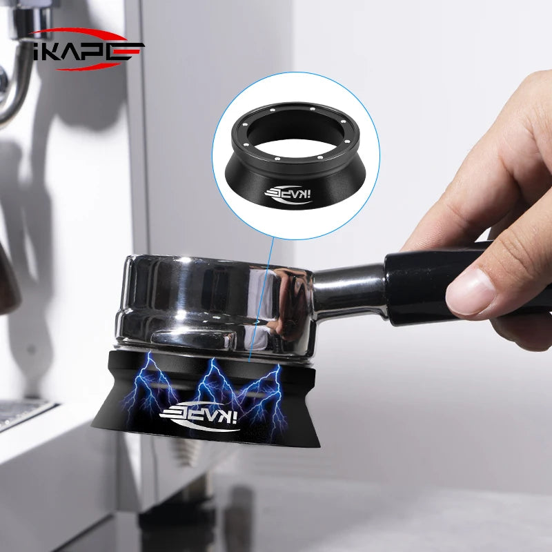 Espresso Magnetic Dosing Funnel, Fit for 51Mm, 54Mm, 58Mm Bottomless Portafilter with Powerful Magnetism (Black/Silver)