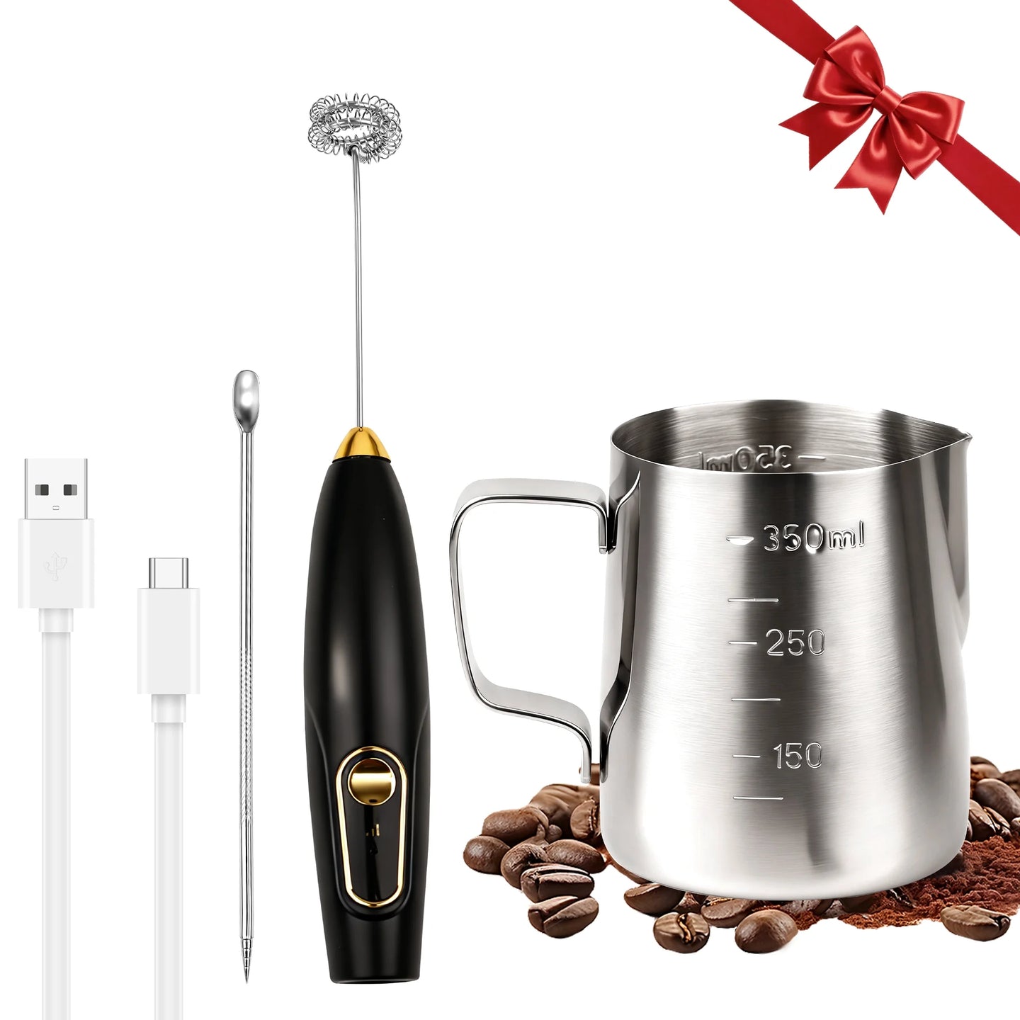Electric Milk/Coffee Frother, Milk Frother Cup 350Ml with Latte Art Pen,  3 Speed Rechargeable Handheld Foam Maker/Mixer for Latte, Cappuccino, Frappe Drink, Hot Chocolate