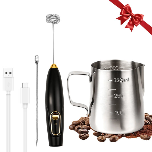 Electric Milk/Coffee Frother, Milk Frother Cup 350Ml with Latte Art Pen,  3 Speed Rechargeable Handheld Foam Maker/Mixer for Latte, Cappuccino, Frappe Drink, Hot Chocolate