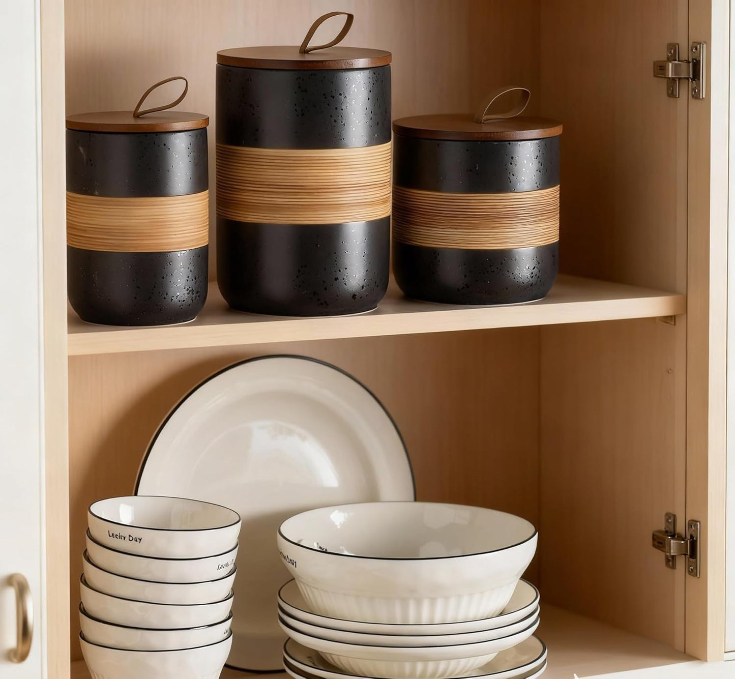 Ceramic Jar with Lid Kitchen Food Storage Stackable Countertop Jar