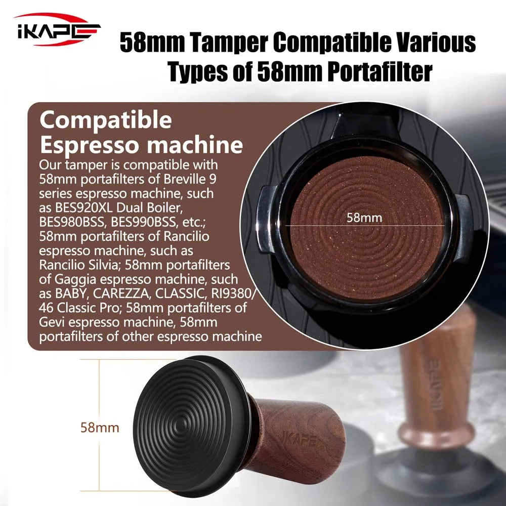 Coffee Wooden Tamper V3, Espresso Walnut Tamper with Calibrated Spring Loaded and Titanium PVD Coating Base Fit 51/54/58Mm
