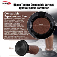 Coffee Wooden Tamper V3, Espresso Walnut Tamper with Calibrated Spring Loaded and Titanium PVD Coating Base Fit 51/54/58Mm