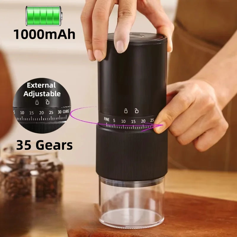 New Portable Electric Coffee Bean Grinder Household 1000Mah 35 Gears Externally Adjustable Coffee Machine Rechargeable Grinders