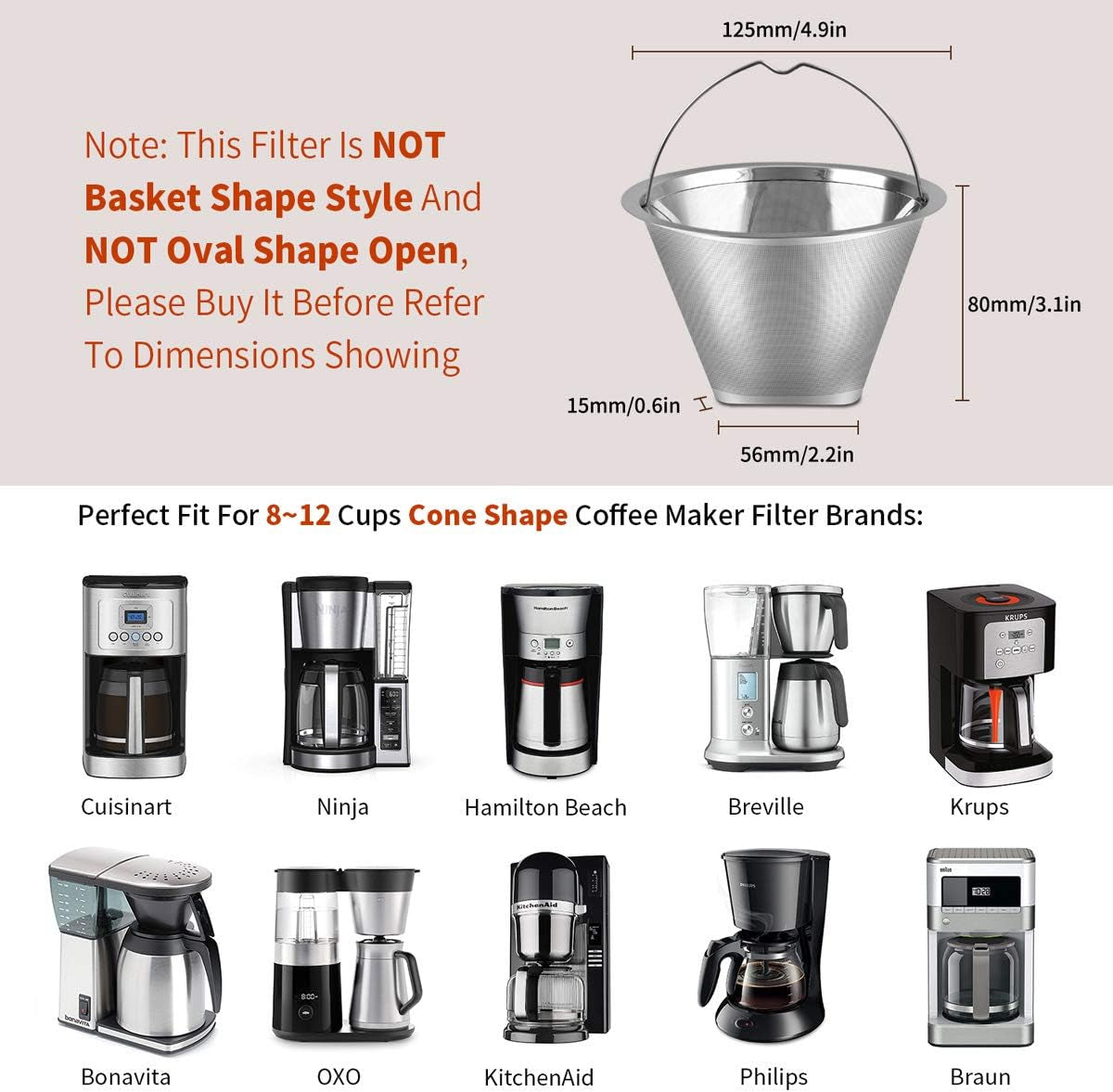#4 Reusable Permanent Cone Coffee Filters, 8~12 Cup Size 4 Coffee Filters, Perfe