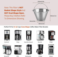 #4 Reusable Permanent Cone Coffee Filters, 8~12 Cup Size 4 Coffee Filters, Perfe