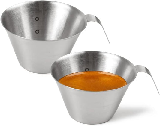 2Oz Espresso Shot Cups,  Espresso Measuring Cup with Handle and Insdie Mark Stainless Steel Measuring Shot Cup for Barista Cafe Home Professional Espresso Coffee Accessories, Basic, 2 Pack