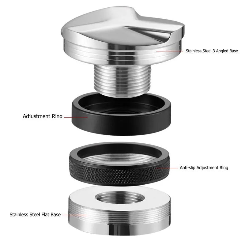 51/53/58Mm Coffee Distributor & Tamper, Dual Head Coffee Leveler Fits, Adjustable Depth-Espresso 3Angled and Flat Tampers