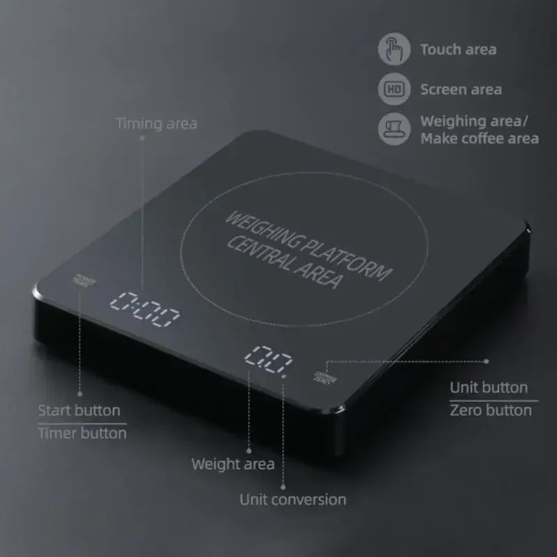 Built-In Battery Charging Electronic Scale Built-In Auto Timer Pour over Espresso Smart Coffee Scale Kitchen Scales 3Kg 0.1G